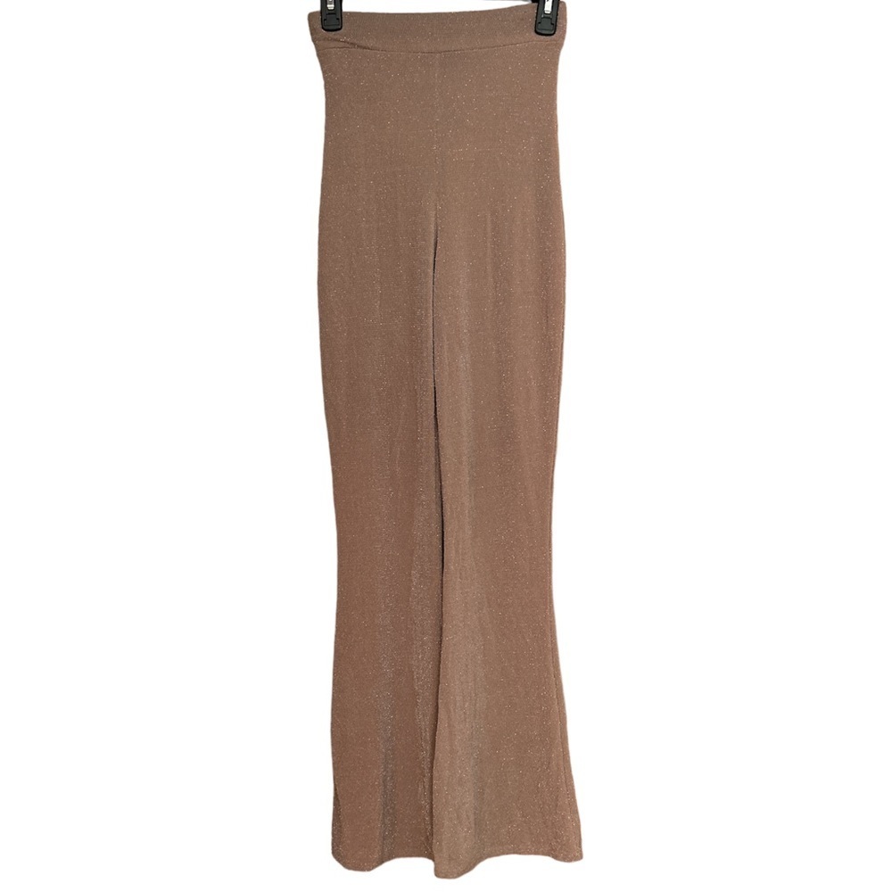 PrettyLittleThing Nude Shimmer Contour Flare Pants | Size 4